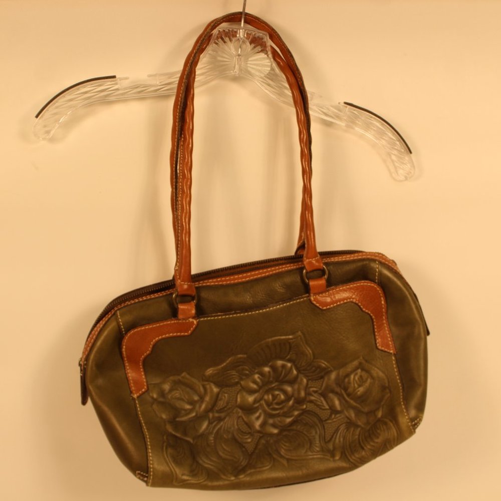 Patricia Nash Olive Green Leather Embossed Handbag